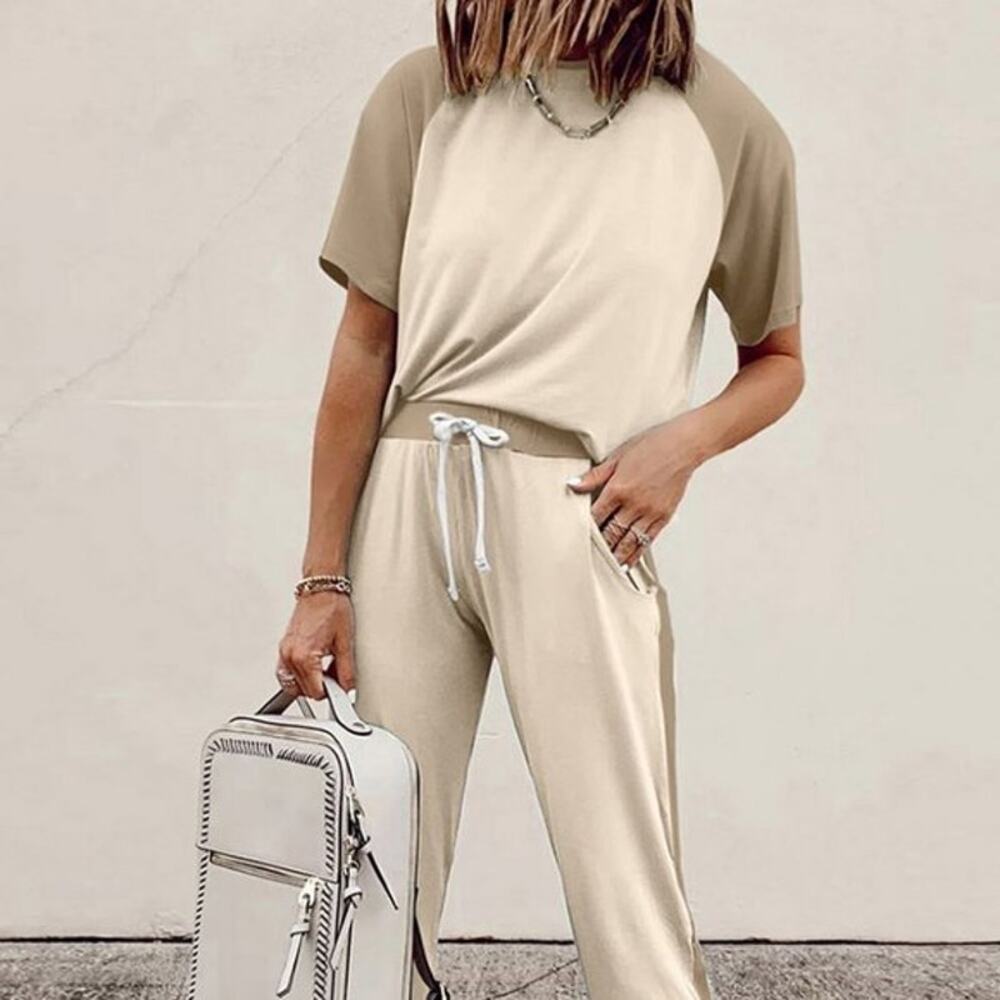 Casual Beige and Tan Skirt Set